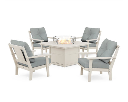 POLYWOOD® Prairie 5-Piece Deep Seating Set with Fire Pit Table in Sand / Spa