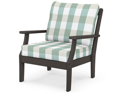 POLYWOOD® Braxton Deep Seating Chair in Vintage Coffee / Buffalo Plaid Glacier Spa