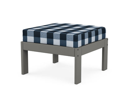 POLYWOOD® Vineyard Modular Ottoman in Slate Grey / Buffalo Plaid Marine Indigo