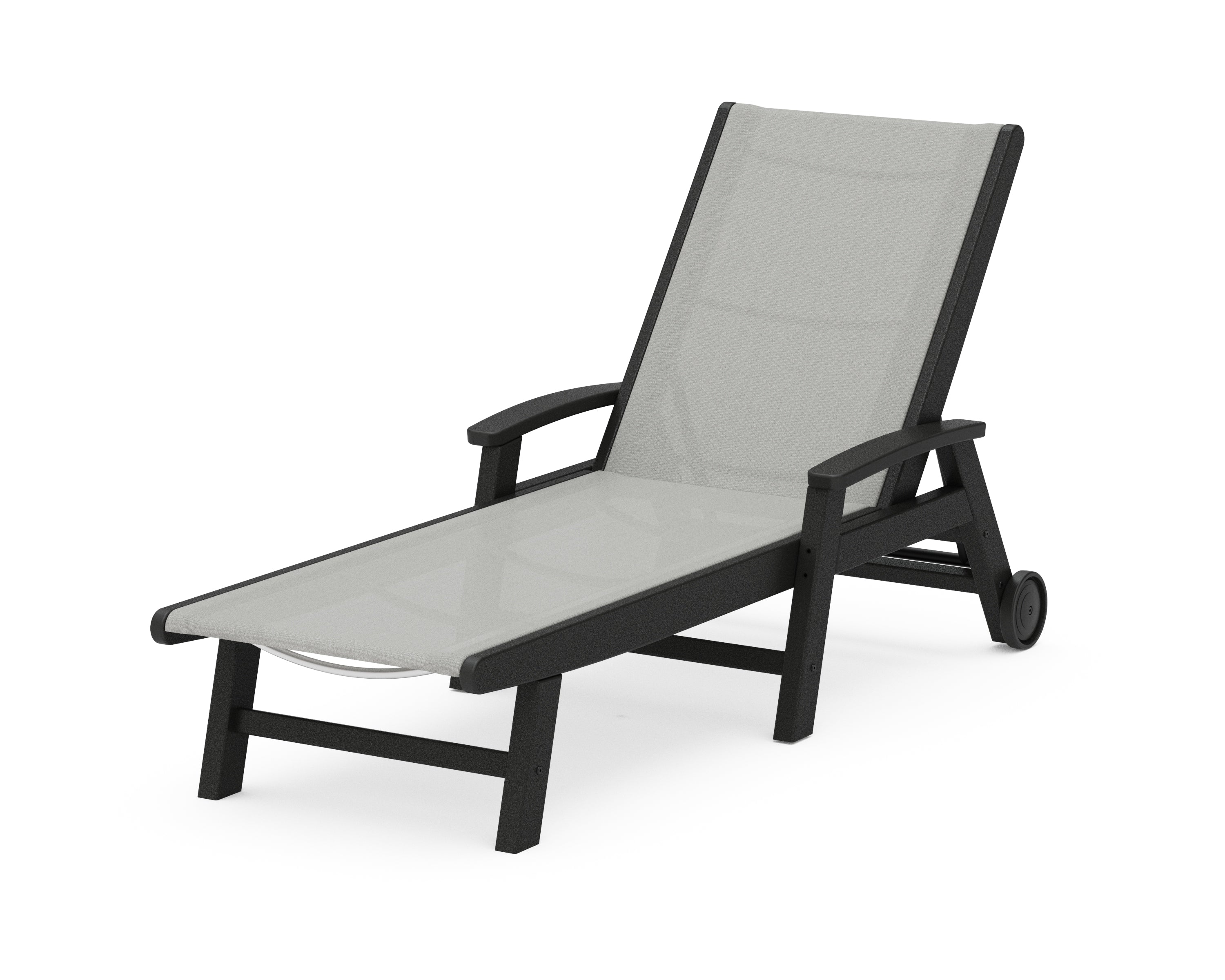 POLYWOOD® Coastal Chaise with Wheels in Black / Metallic Sling