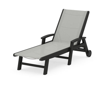 POLYWOOD® Coastal Chaise with Wheels in Black / Metallic Sling