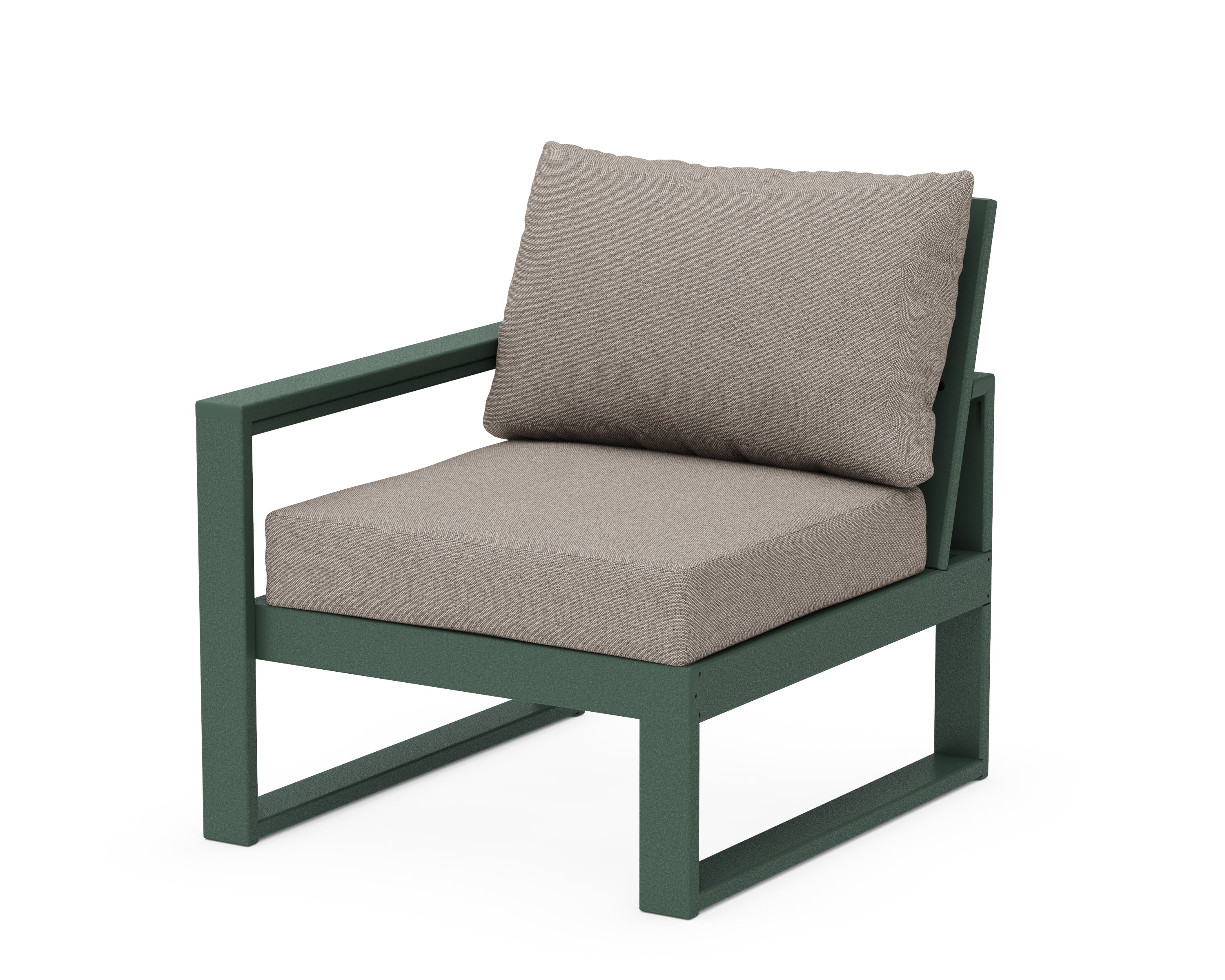 POLYWOOD® EDGE Modular Left Arm Chair in Green / Weathered Tweed