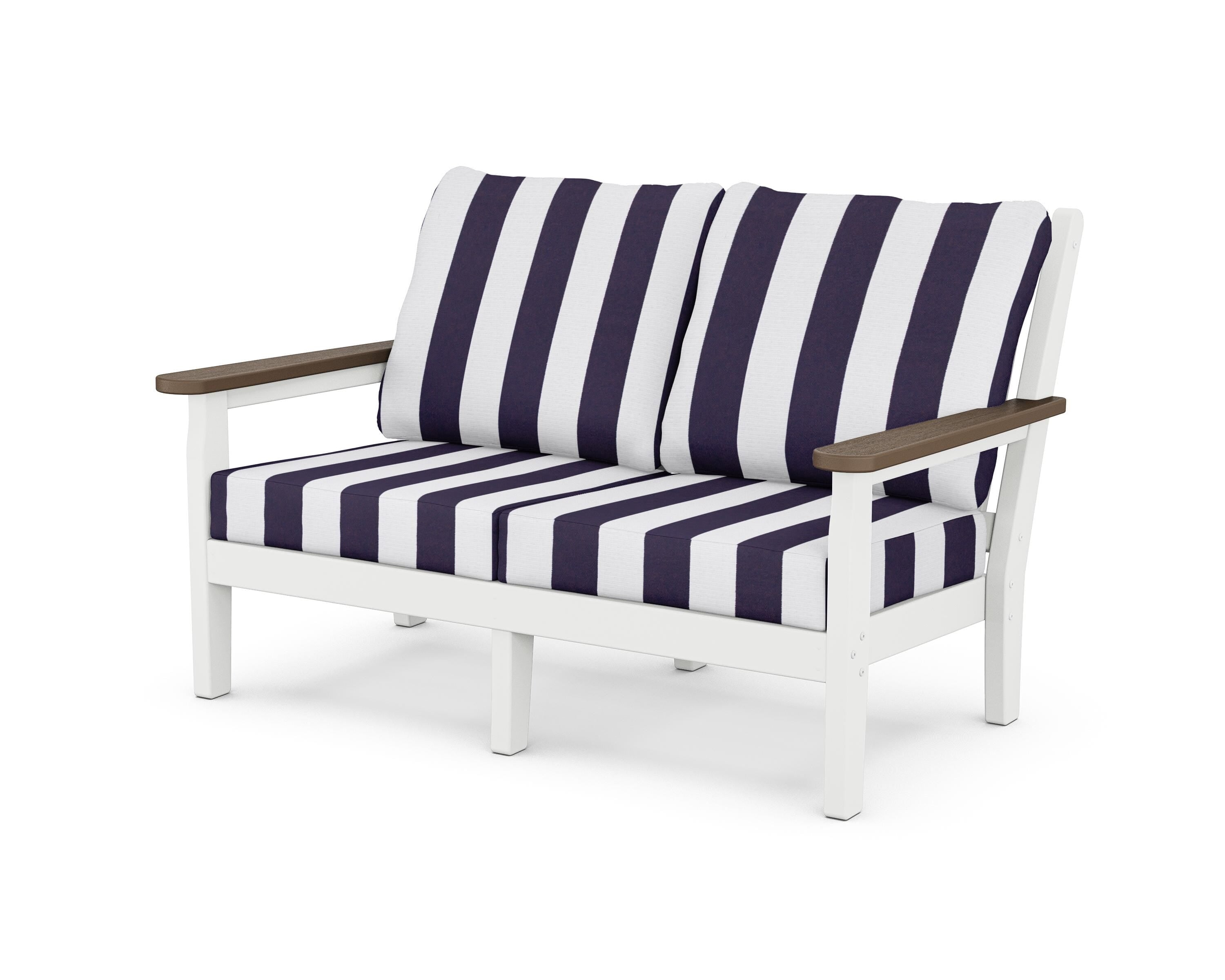 POLYWOOD® Chippendale Deep Seating Loveseat in White / Kona / Cabana Stripe Navy