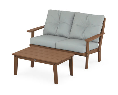 POLYWOOD® Lakeside 2-Piece Lounge Loveseat Set in Teak / Spa