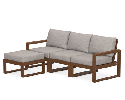 POLYWOOD® EDGE 4-Piece Modular Deep Seating Set with Ottoman in Teak / Weathered Tweed