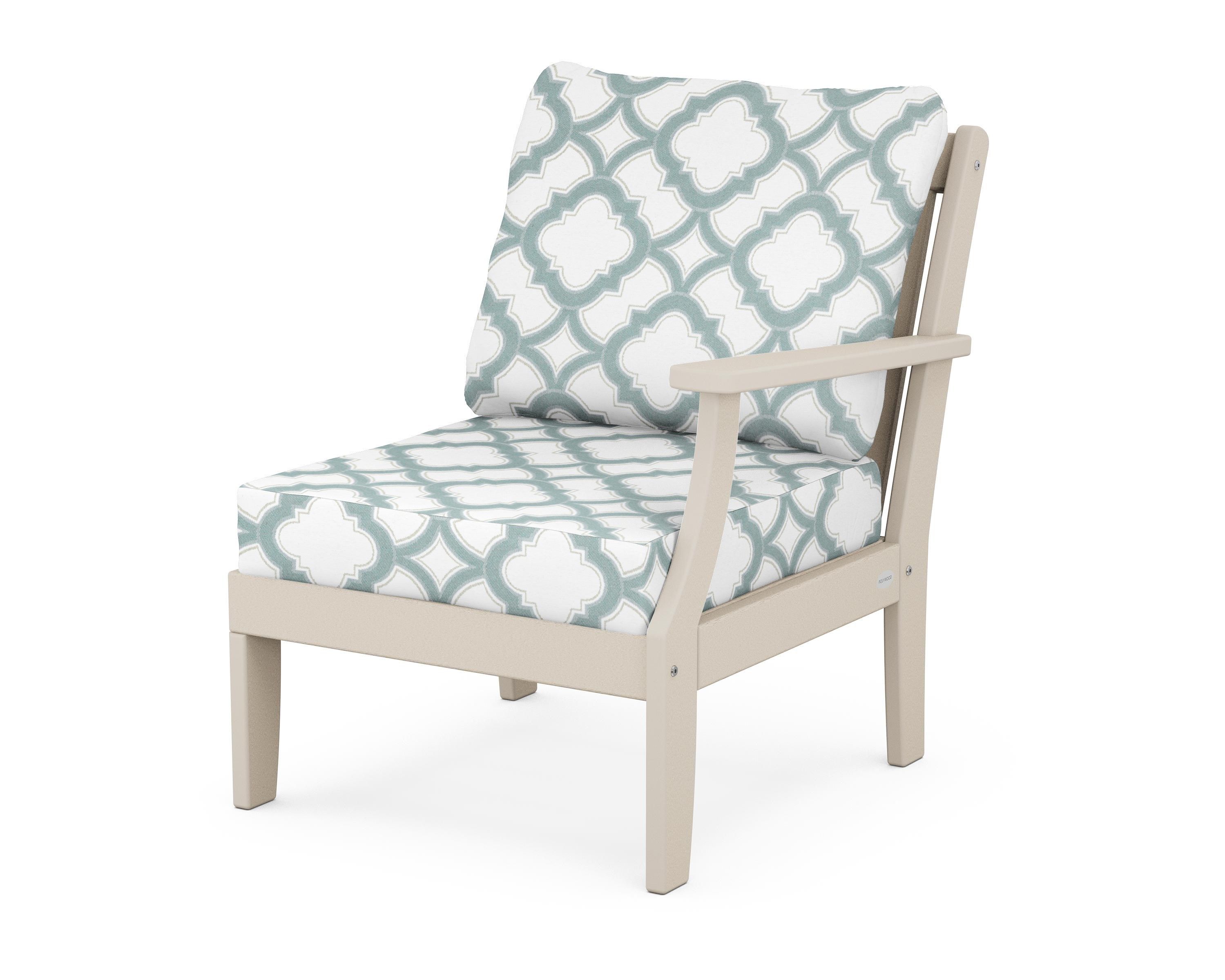 POLYWOOD® Braxton Modular Right Arm Chair in Sand / Trellis Glacier Spa