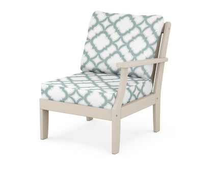 POLYWOOD® Braxton Modular Right Arm Chair in Sand / Trellis Glacier Spa