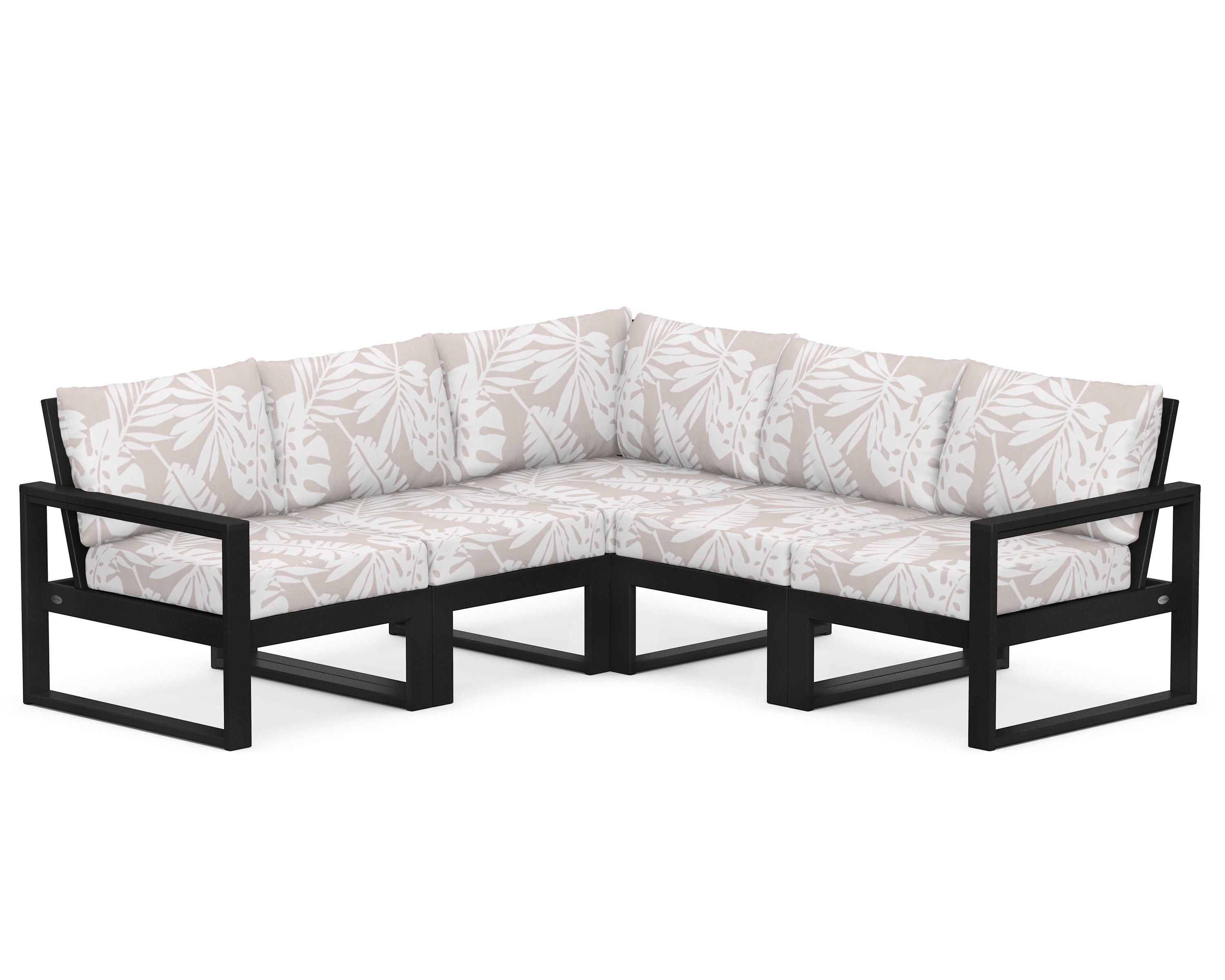 POLYWOOD® EDGE 5-Piece Modular Deep Seating Set in Black / Leaf Dune Burlap