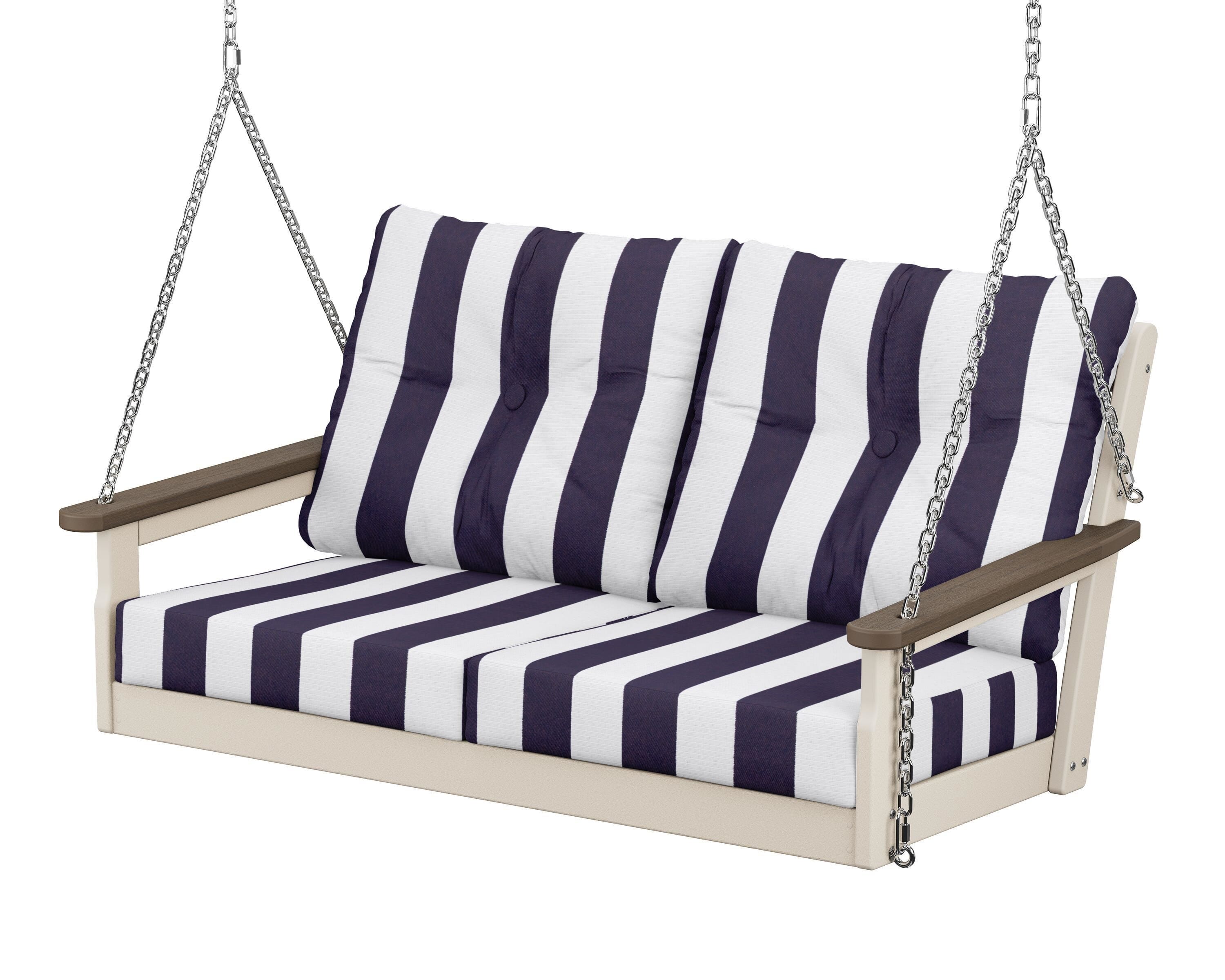 POLYWOOD® Vineyard Deep Seating Swing in Sand / Kona / Cabana Stripe Navy