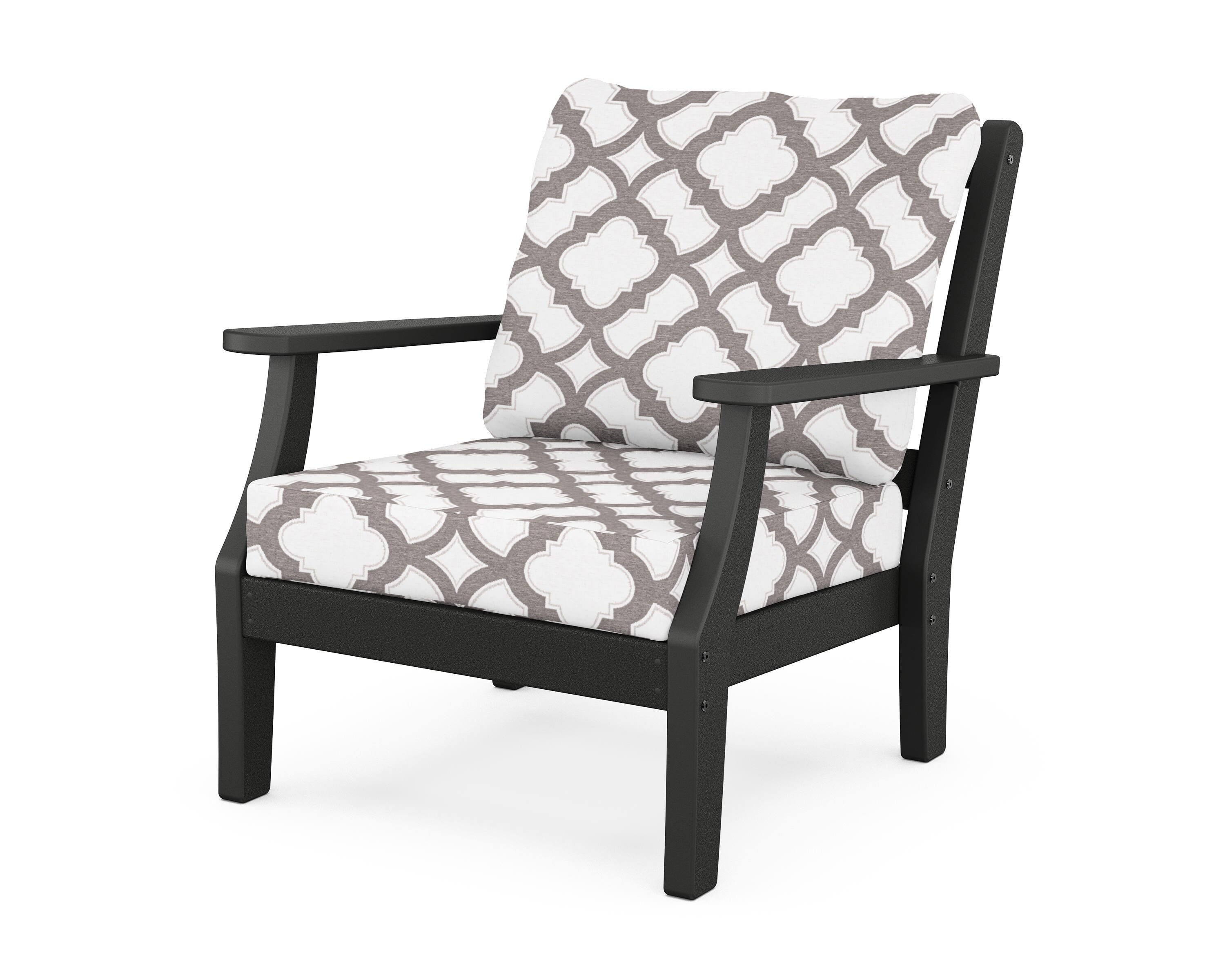 Martha Stewart by POLYWOOD® Chinoiserie Deep Seating Chair in Black / Trellis Grey Mist