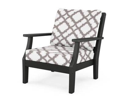 Martha Stewart by POLYWOOD® Chinoiserie Deep Seating Chair in Black / Trellis Grey Mist