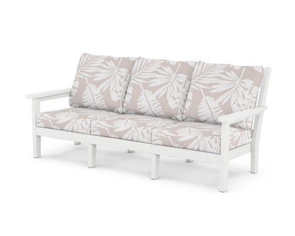 POLYWOOD® Chippendale Deep Seating Sofa in White / Leaf Dune Burlap