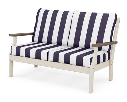 POLYWOOD® Braxton Deep Seating Loveseat in Sand / Kona / Cabana Stripe Navy