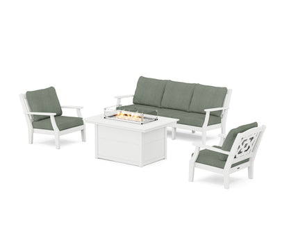 Martha Stewart by POLYWOOD® Chinoiserie Deep Seating Fire Pit Table Set in White / Cast Sage