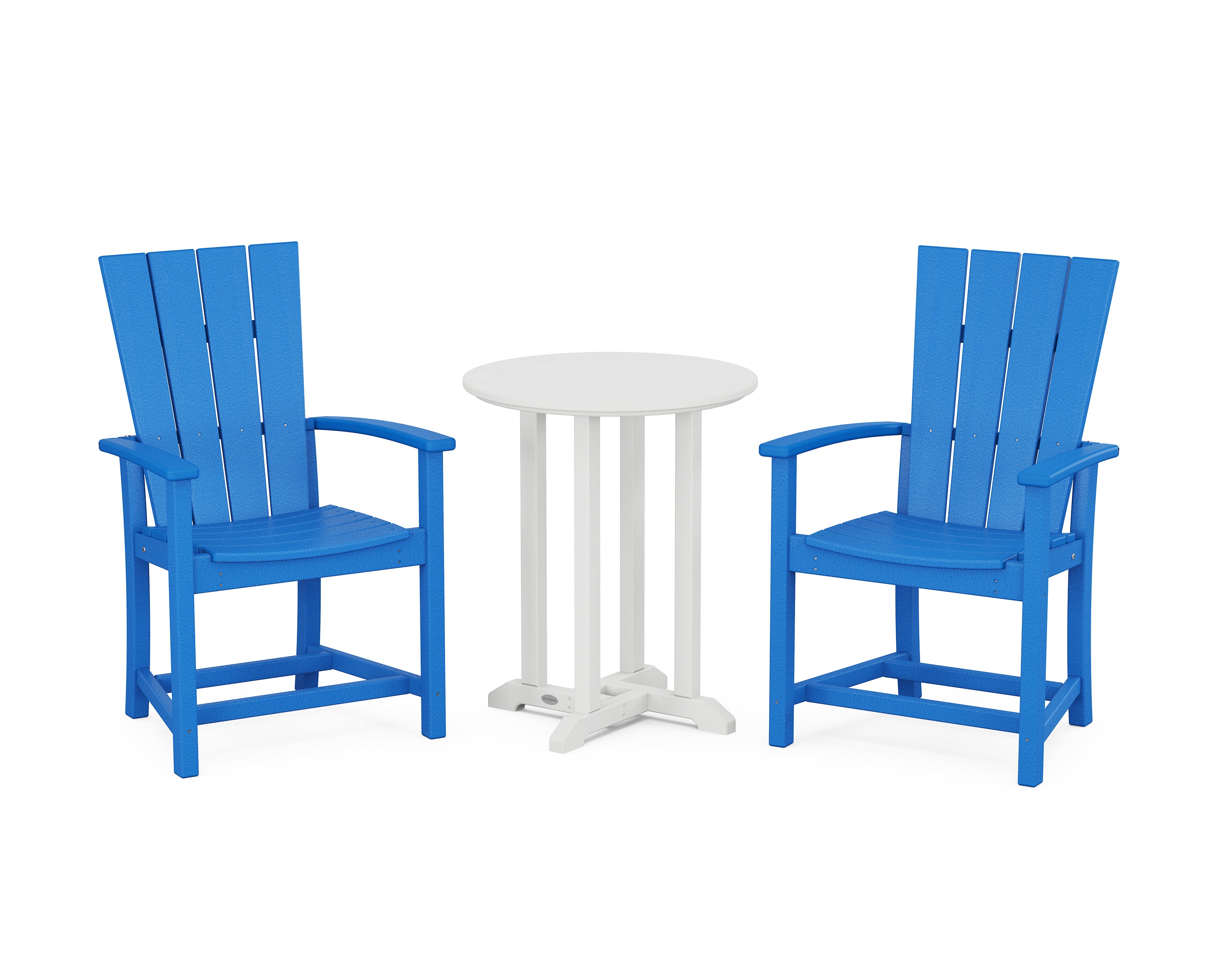 POLYWOOD® Quattro 3-Piece Round Farmhouse Bistro Dining Set in Pacific Blue / White