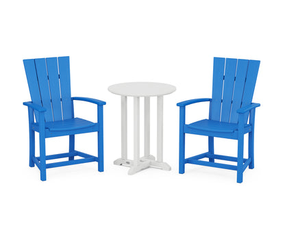 POLYWOOD® Quattro 3-Piece Round Farmhouse Bistro Dining Set in Pacific Blue / White