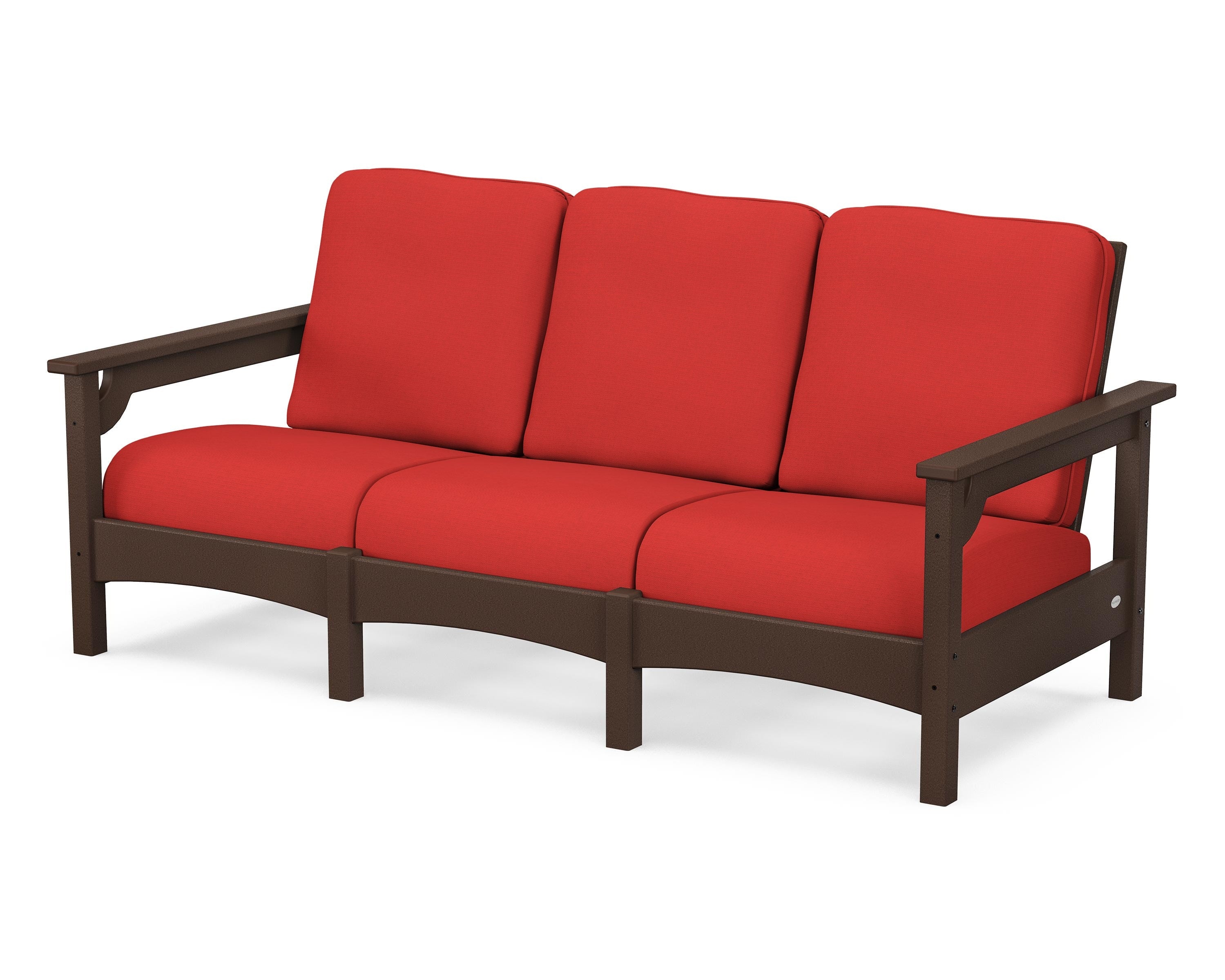 POLYWOOD® Club Sofa in Mahogany / Crimson Linen