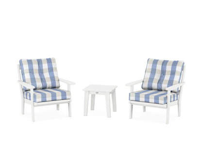 POLYWOOD® Mission 3-Piece Deep Seating Set in White / Buffalo Plaid Sky Blue