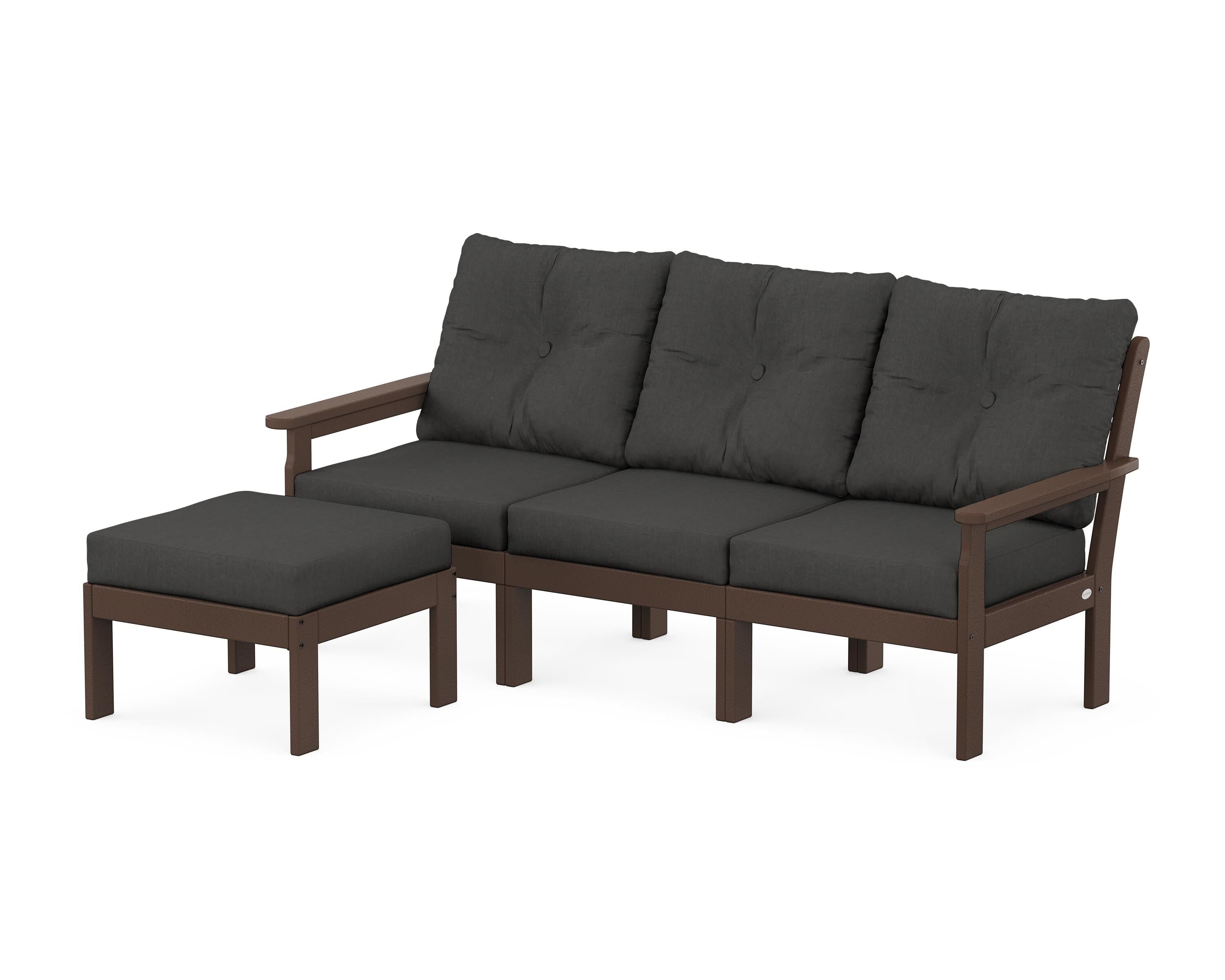 POLYWOOD® Vineyard 4-Piece Sectional with Ottoman in Mahogany / Spectrum Carbon