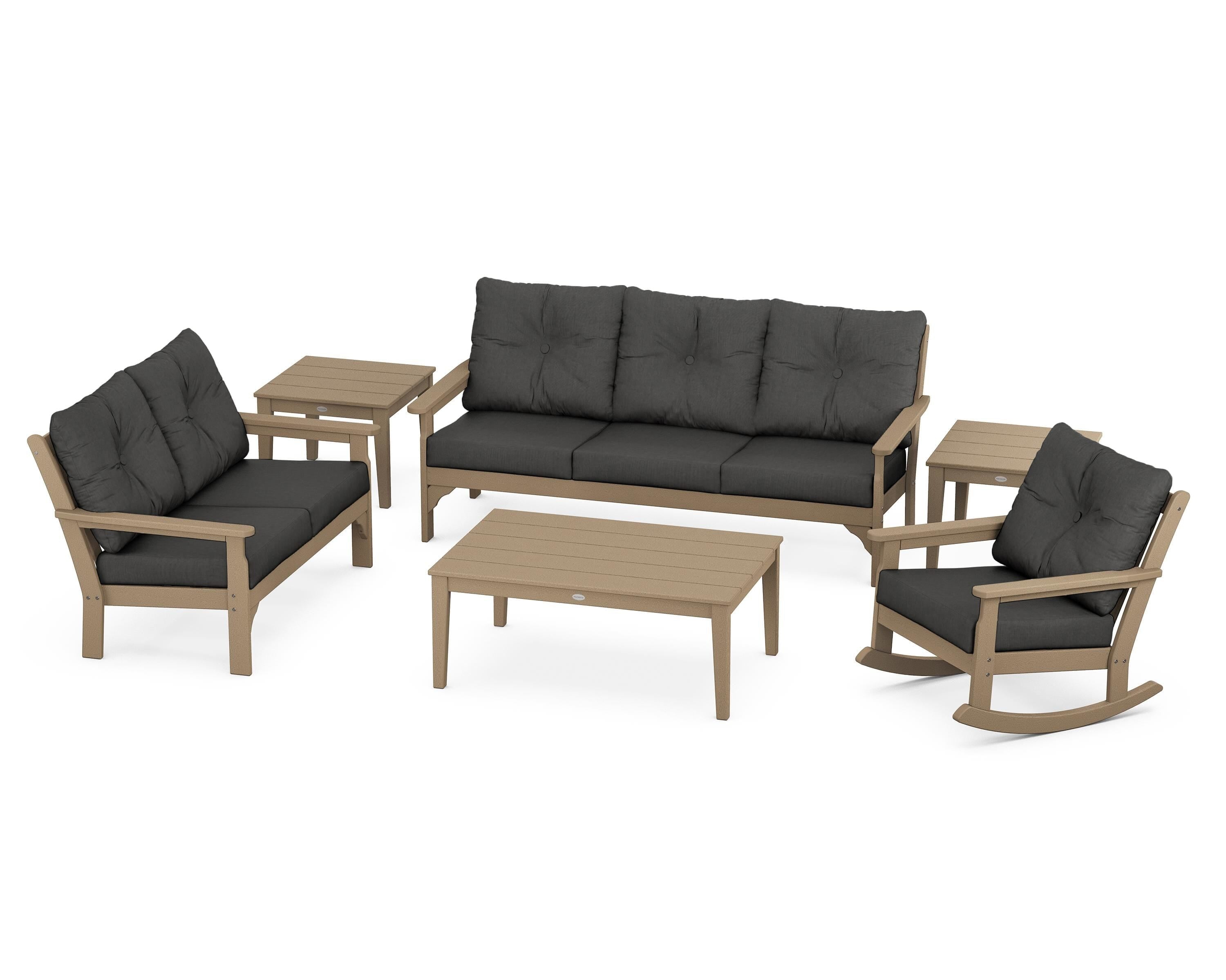 POLYWOOD® Vineyard 6-Piece Deep Seating Set in Vintage Sahara / Spectrum Carbon