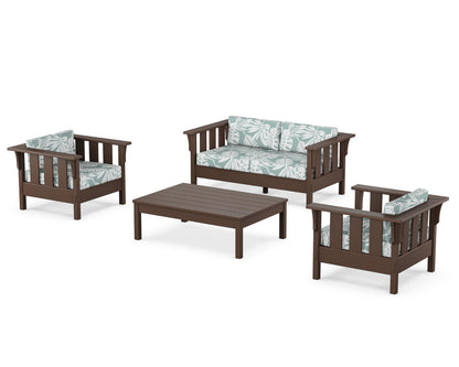 Martha Stewart by POLYWOOD® Acadia 4-Piece Deep Seating Set with Loveseat in Mahogany / Leaf Glacier Spa