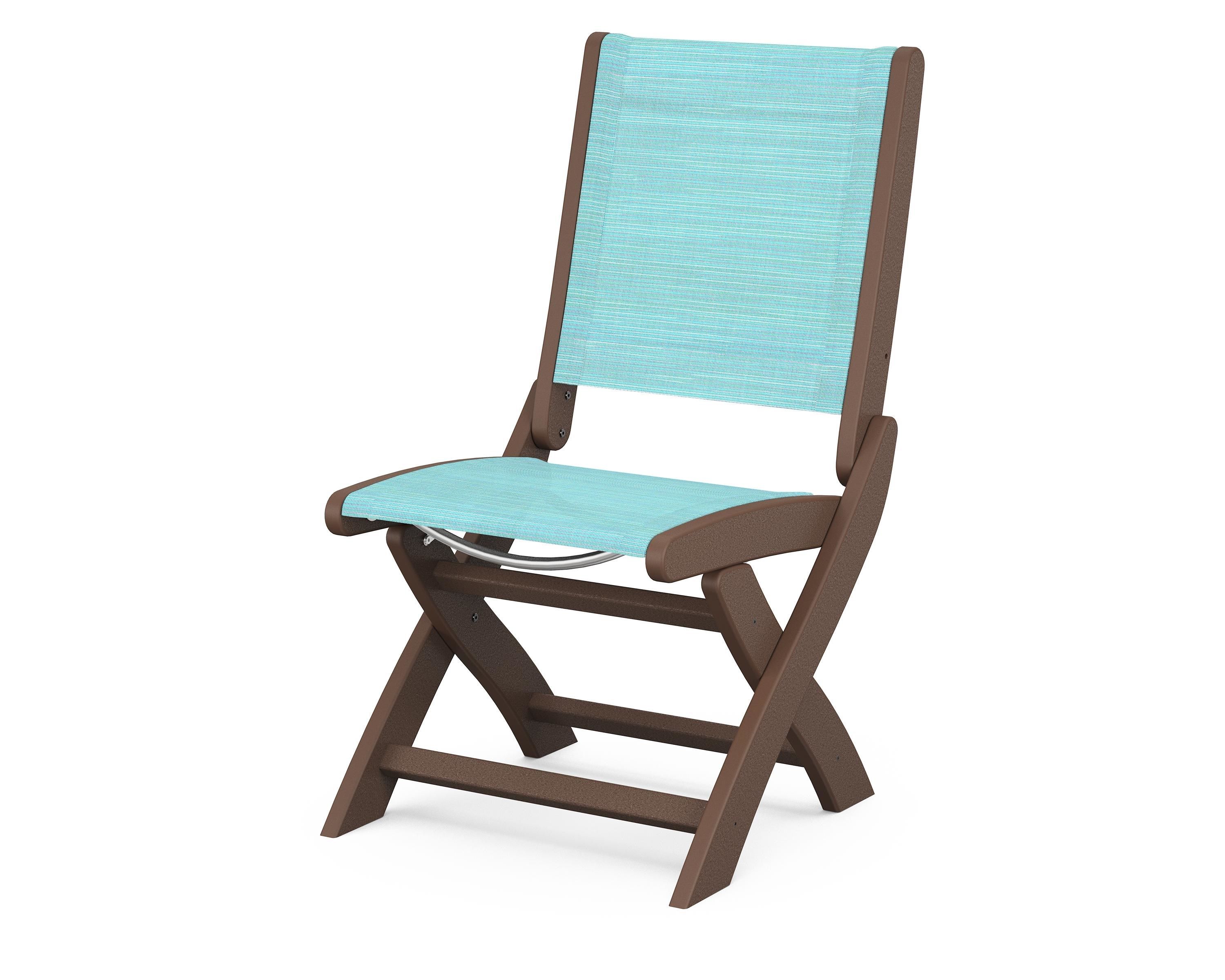 POLYWOOD® Coastal Folding Side Chair in Mahogany / Dupioni Aquamarine Sling