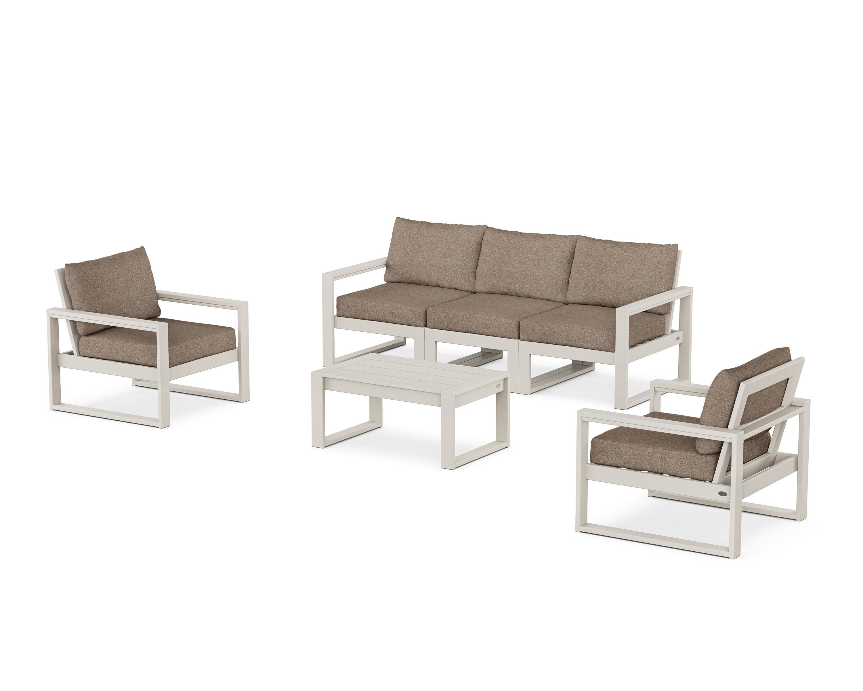 POLYWOOD® EDGE Sectional 4-Piece Deep Seating Set with Sofa in Sand / Spiced Burlap