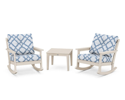 POLYWOOD® Vineyard 3-Piece Deep Seating Rocker Set in Sand / Trellis Sky Blue