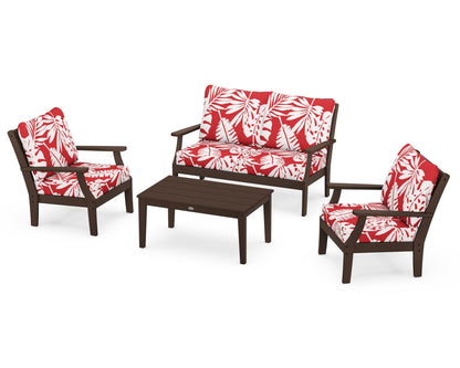 POLYWOOD® Braxton 4-Piece Deep Seating Chair Set in Mahogany / Leaf Crimson