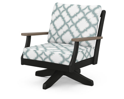 POLYWOOD® Braxton Deep Seating Swivel Chair in Black / Kona / Trellis Glacier Spa