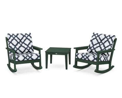 POLYWOOD® Vineyard 3-Piece Deep Seating Rocker Set in Green / Trellis Marine Indigo