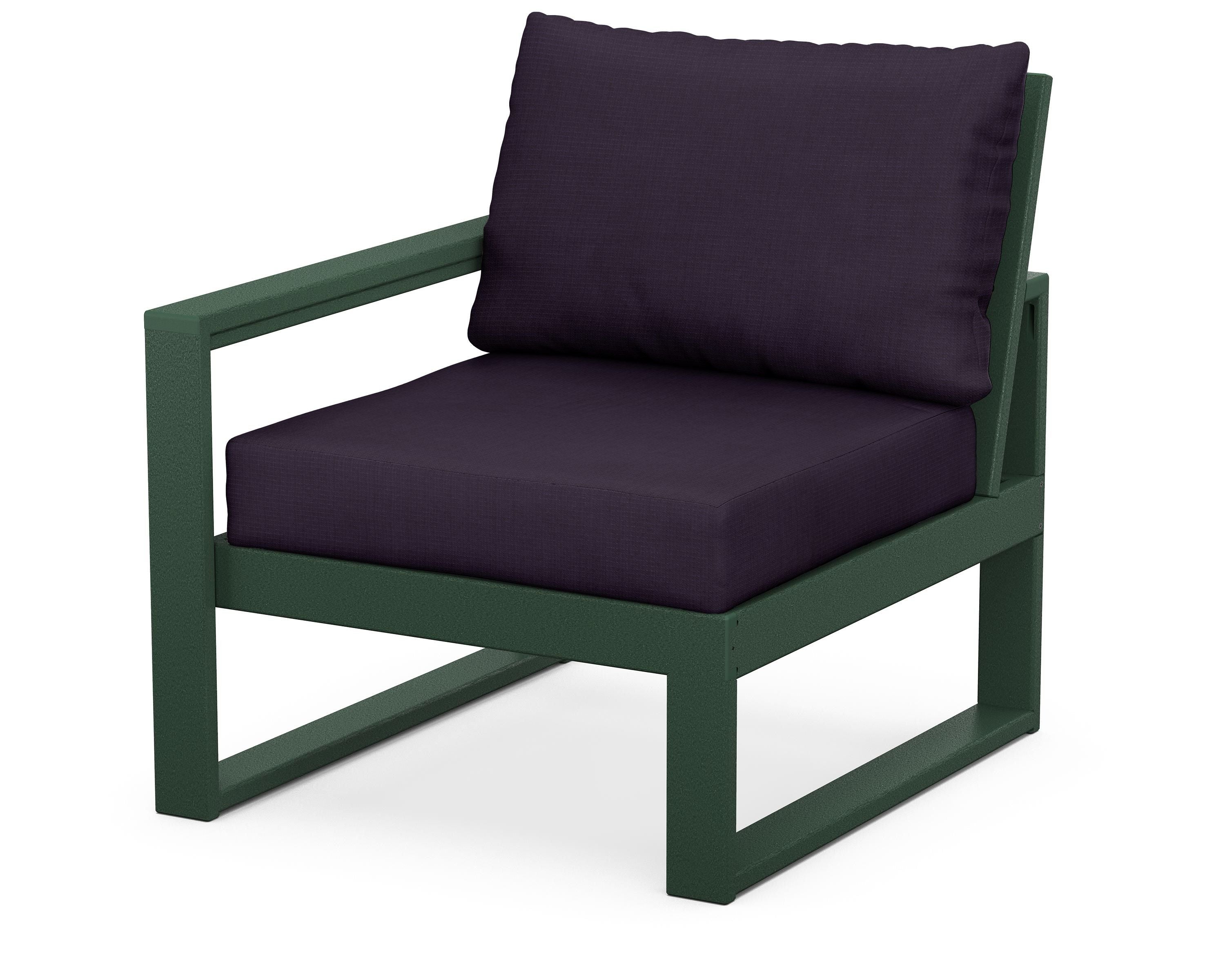 POLYWOOD® EDGE Modular Left Arm Chair in Green / Navy Linen