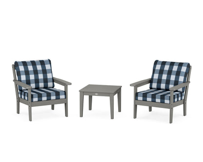 Country Living Cottage 3-Piece Deep Seating Set in Slate Grey / Buffalo Plaid Marine Indigo