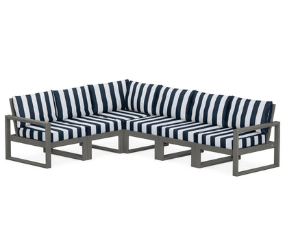 POLYWOOD® EDGE 6-Piece Modular Deep Seating Set in Slate Grey / Cabana Stripe Marine Indigo