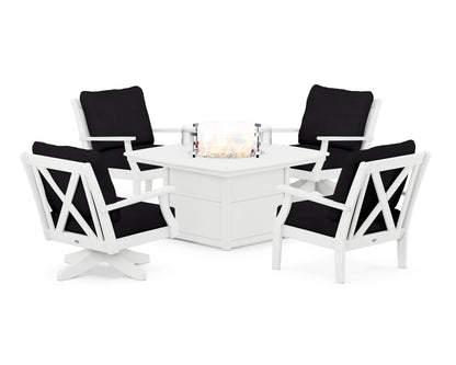 POLYWOOD® Braxton 5-Piece Deep Seating Set with Fire Table in White / Midnight Linen