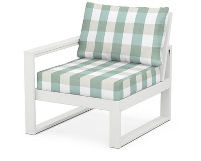 POLYWOOD® EDGE Modular Left Arm Chair in White / Buffalo Plaid Glacier Spa