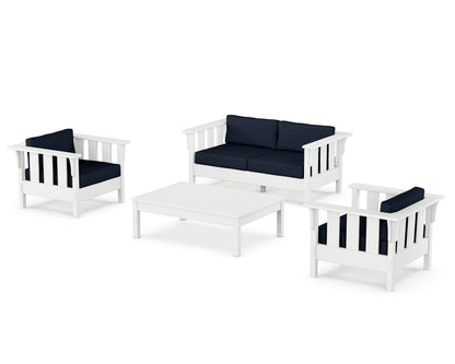 Martha Stewart by POLYWOOD® Acadia 4-Piece Deep Seating Set with Loveseat in White / Marine Indigo