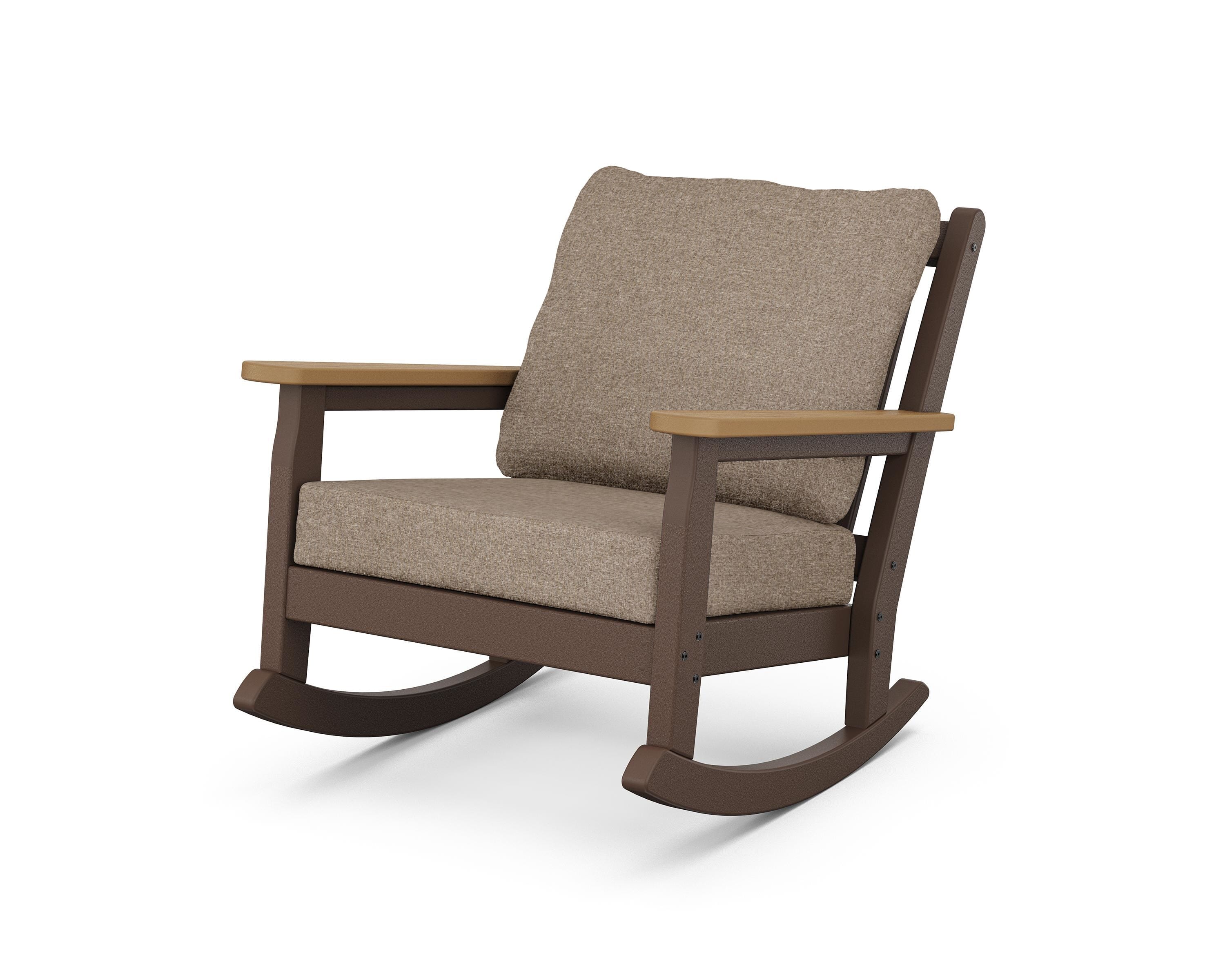 POLYWOOD® Chippendale Deep Seating Rocking Chair in Mahogany / Natural / Spiced Burlap