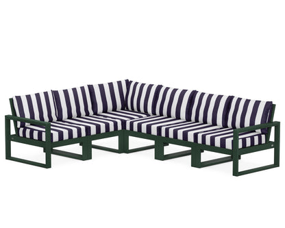 POLYWOOD® EDGE 6-Piece Modular Deep Seating Set in Green / Cabana Stripe Navy