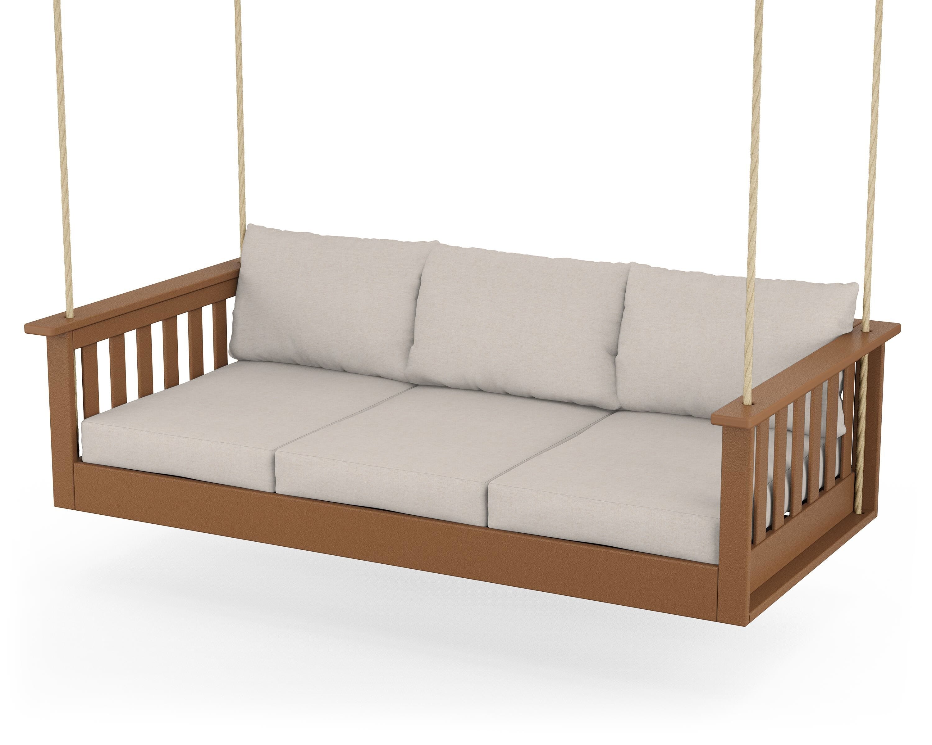 POLYWOOD® Vineyard Daybed Swing in Teak / Nuance Cloud