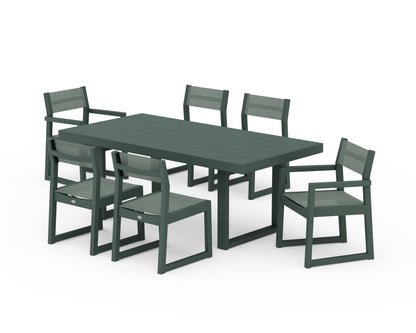 POLYWOOD® EDGE Sling 7-Piece Dining Set in Green / Dupioni Sea Mist Sling
