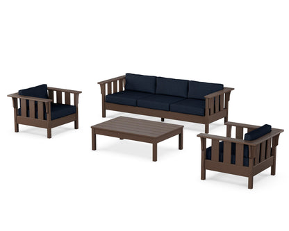 Martha Stewart by POLYWOOD® Acadia 4-Piece Deep Seating Set with Sofa in Mahogany / Marine Indigo