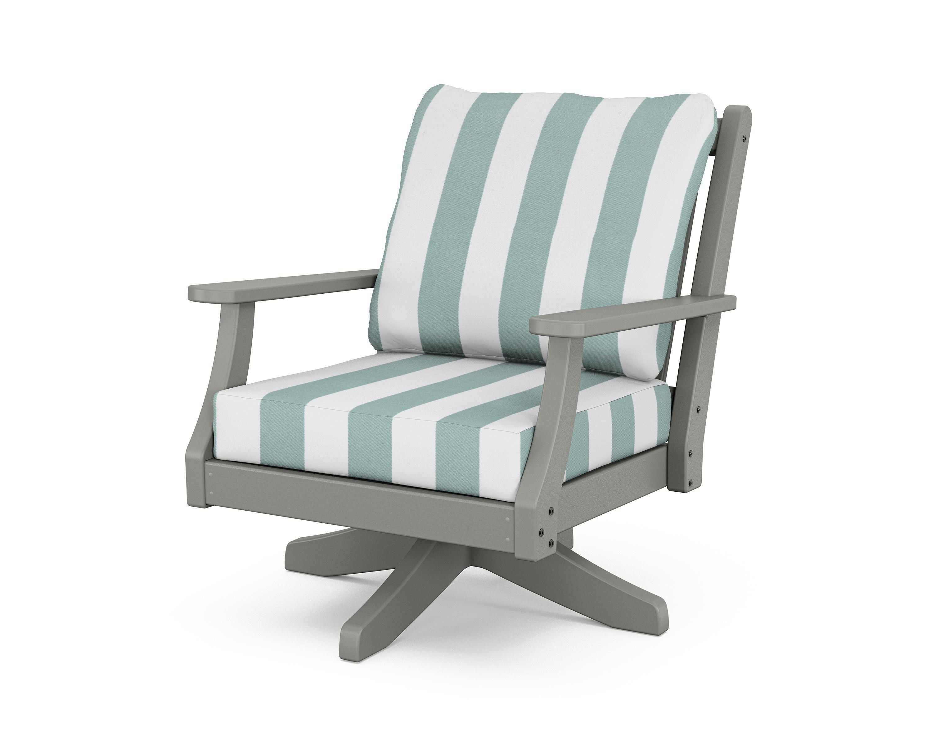 Country Living Wovendale Deep Seating Swivel Chair in Slate Grey / Cabana Stripe Glacier Spa