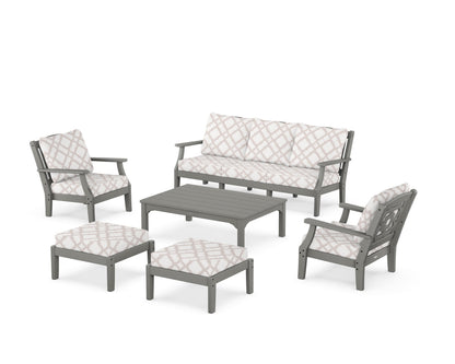Martha Stewart by POLYWOOD® Chinoiserie 6-Piece Lounge Sofa Set in Slate Grey / Trellis Dune Burlap