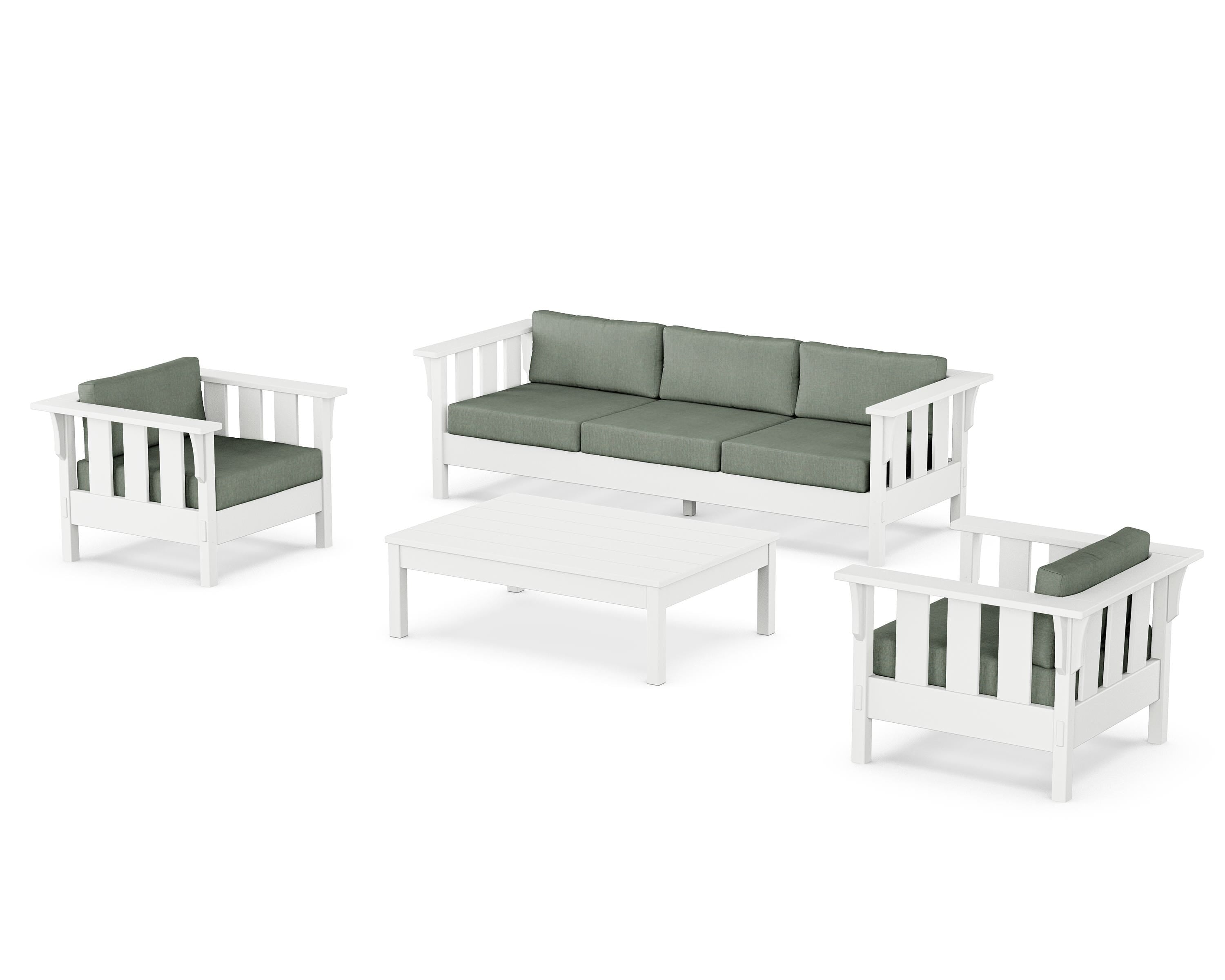 Martha Stewart by POLYWOOD® Acadia 4-Piece Deep Seating Set with Sofa in White / Cast Sage