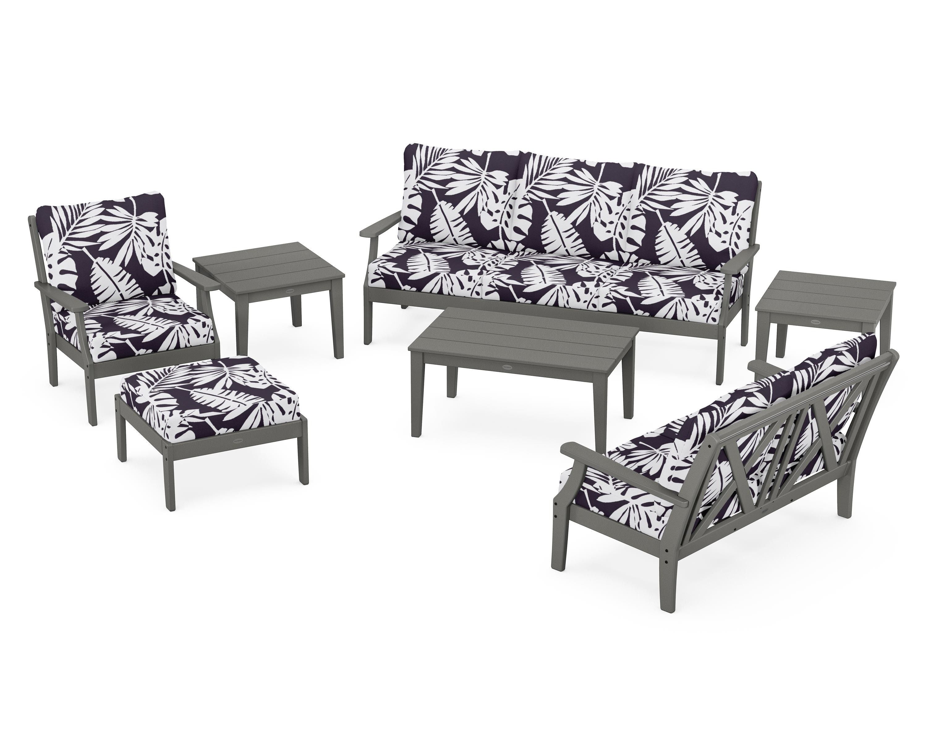 POLYWOOD® Braxton 7-Piece Deep Seating Set in Slate Grey / Leaf Navy