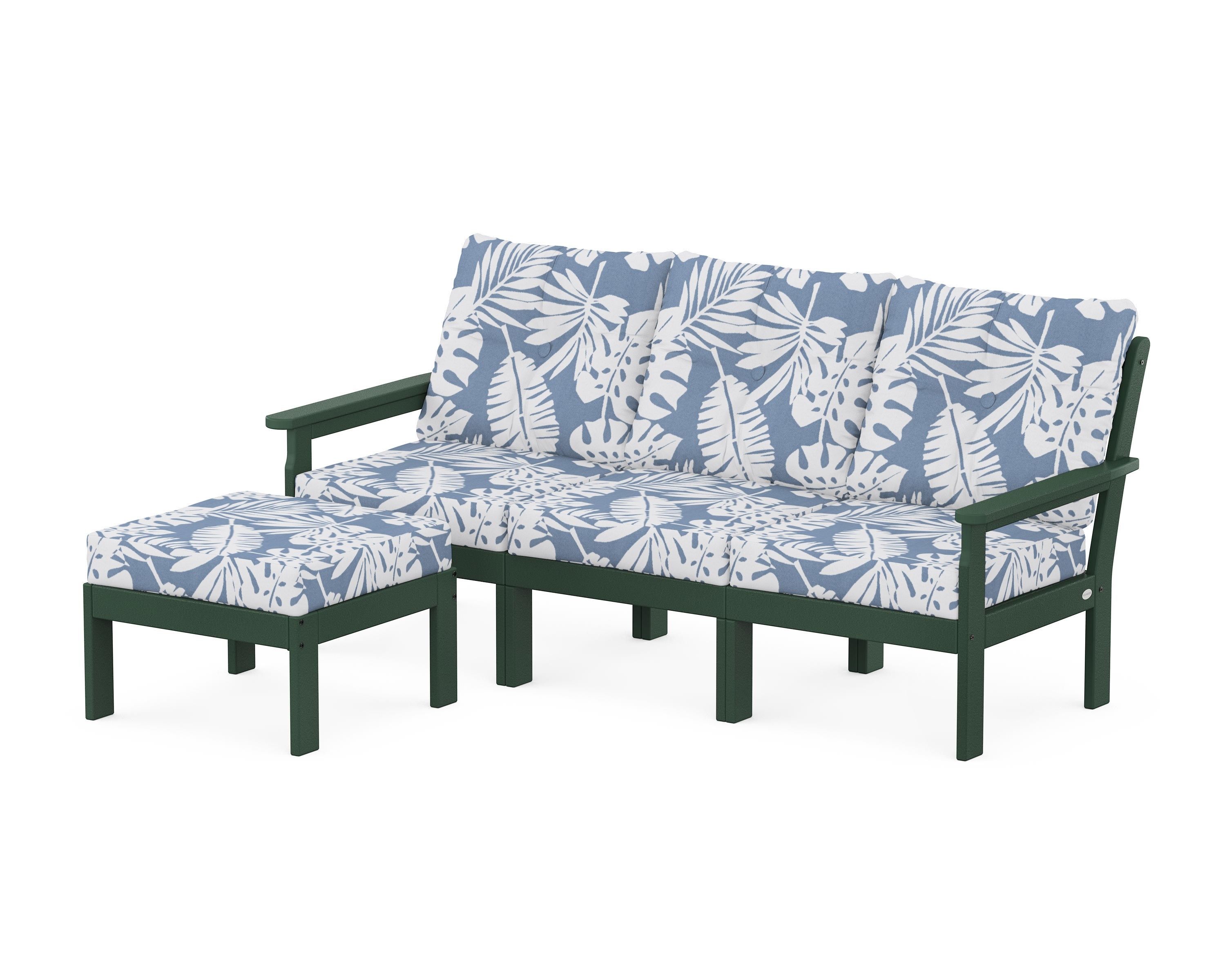 POLYWOOD® Vineyard 4-Piece Sectional with Ottoman in Green / Leaf Sky Blue