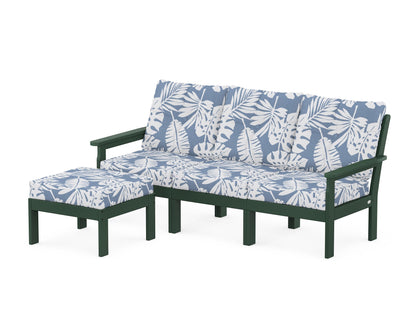 POLYWOOD® Vineyard 4-Piece Sectional with Ottoman in Green / Leaf Sky Blue
