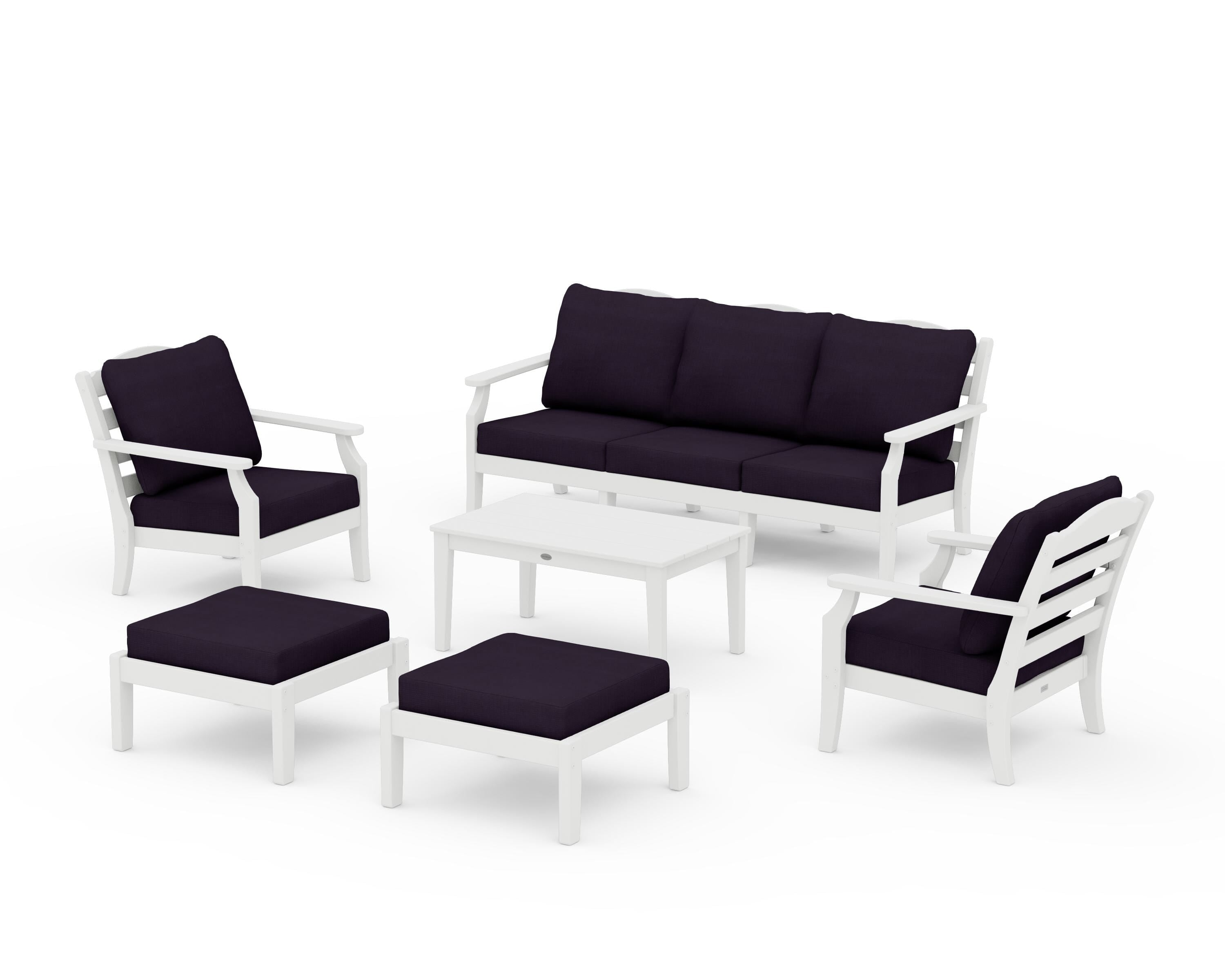 Draper James™ by  POLYWOOD® Savannah 6-Piece Lounge Sofa Set in White / Navy Linen