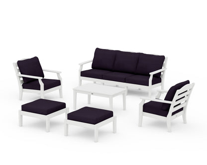 Draper James™ by  POLYWOOD® Savannah 6-Piece Lounge Sofa Set in White / Navy Linen